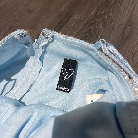 Windsor Lizza Formal Sequin Slit Long Dress in Light Blue Prom Bridesmaid - Picture 8 of 13